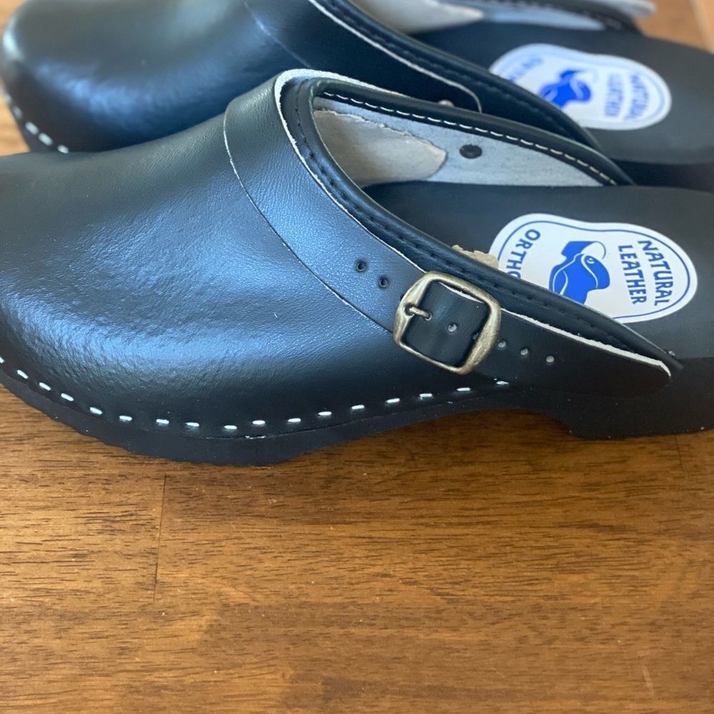 Orthopedik natural leather wooden clog blk size 41 new in packaging